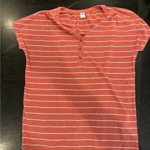 Old Navy Coral and White Striped Women's Tee
